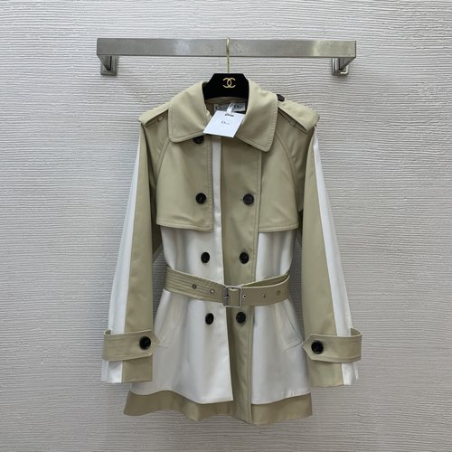 Dior Contrast Stitching Double-breasted Belted Windbreaker