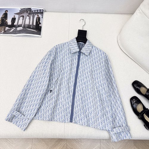 Dior Blue-White Classic Monogram Collar Jacket, Sporty and Fashionable