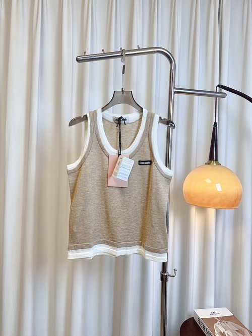 Miu Miu Custom-Woven Wool Vest with Insignia, Mock Two-Piece Style, Multicolored Selection