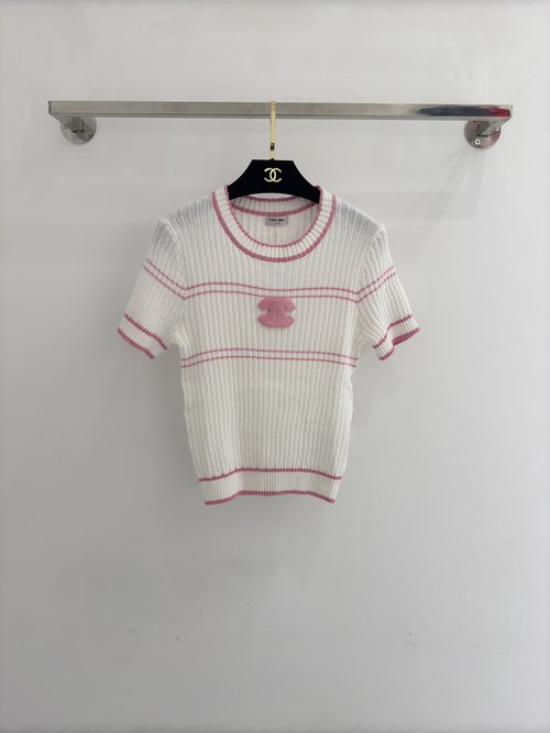Chanel Summer: White Knit Short Sleeve with Double C Logo