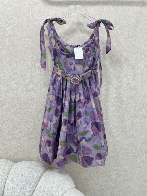 Loro Piana Grape Purple Boned Short Dress with Bow and Belt