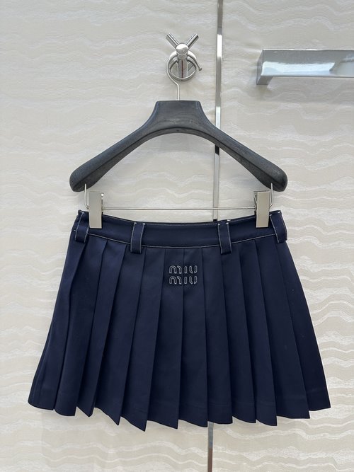 Miu Miu Exclusive Original Miu-style Army Blue College Pleated Short Skirt