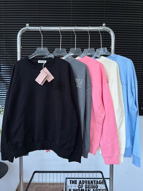 Miu Miu Five-Color Patchwork Letter Hoodie, Soft and High-Quality