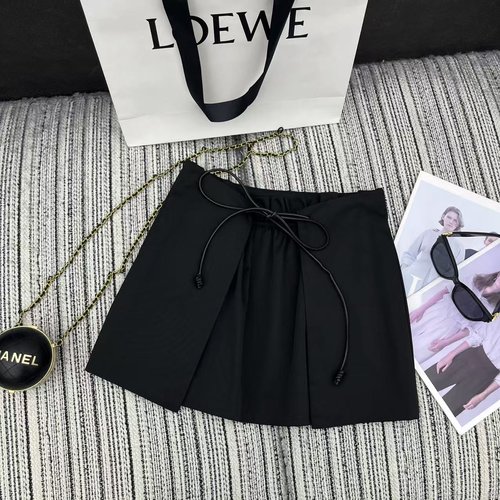 Loewe Recommended Leather Drawstring Short Skirt in Two Colors