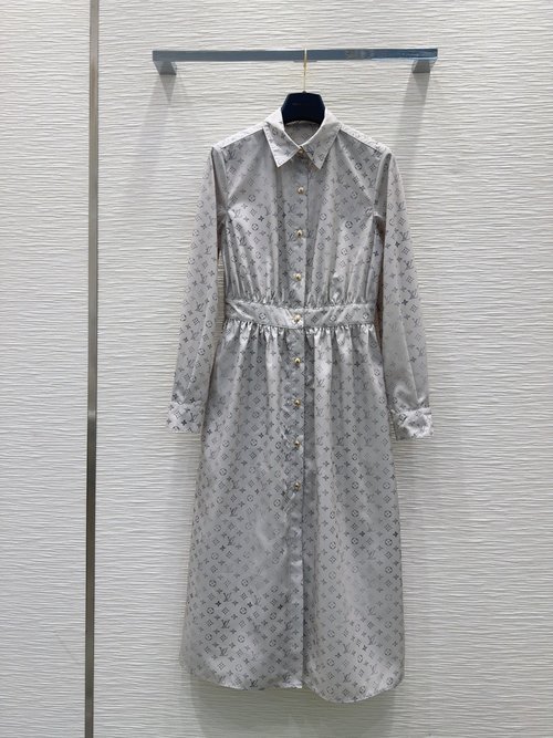 Louis Vuitton Custom Imported Twill Print Waist-Contracted Shirt Dress