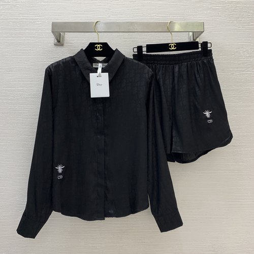 Dior Classic Black CD Embroidered Two-piece Set with Trousers