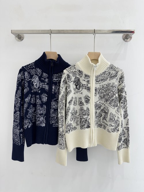 Dior Heavy-Duty Map Embroidery Knit Cardigan, Two Colors