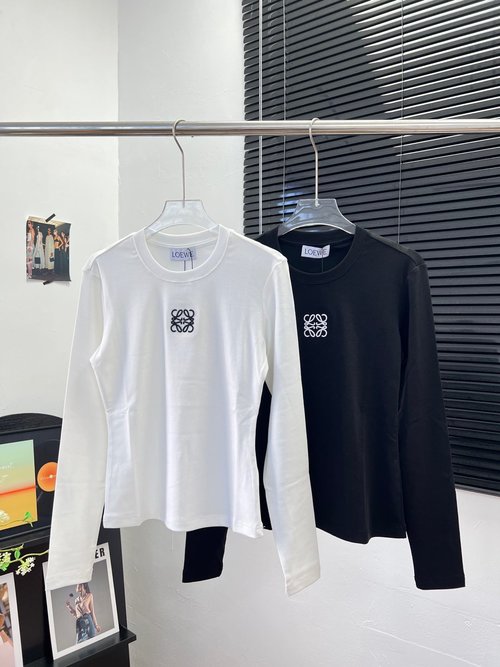 Loewe New: Two - Color Embroidered Front Logo Elastic Base Long - Sleeve Shirt