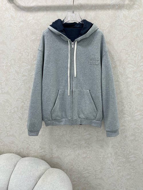 Versace Reversible Oversized Hooded Sweatshirt in Gray and Navy Blue