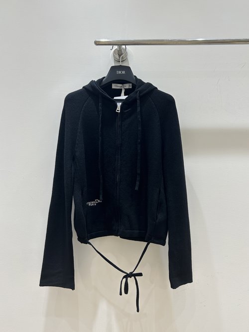 Dior Elegant Letter Embroidered Hooded Zip - Up Jacket
