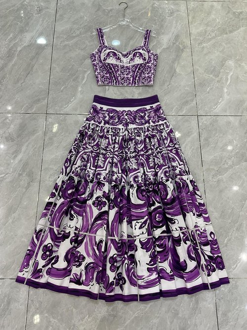 Dolce & Gabbana New Flower Purple Glaze Cotton Print Full-Skirt