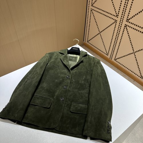 Prada Authentic Suede Leather Coat with Original Custom Accessories