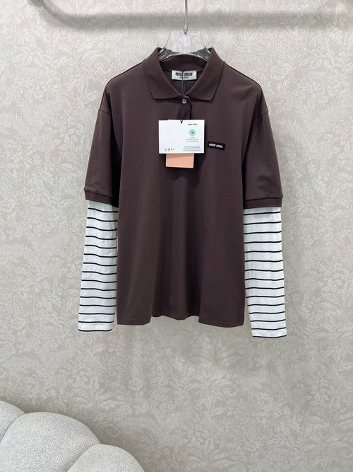 Loro Piana Elegant Two-Tone Long-Sleeved T-Shirt with Letter Logo