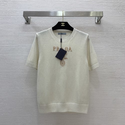 Prada High-end Customized Round-neck Short-sleeve Knit Top