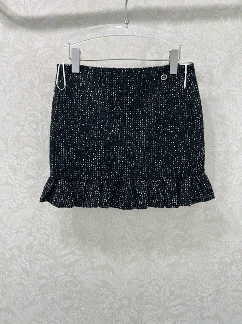 Chanel French Court Style Sequined Ruffled Skirt with High - Waist Design