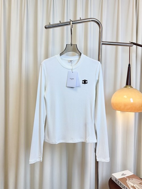 Celine Arch Embroidery Logo Slim Long-Sleeved T-Shirt, Elastic and Easy to Match