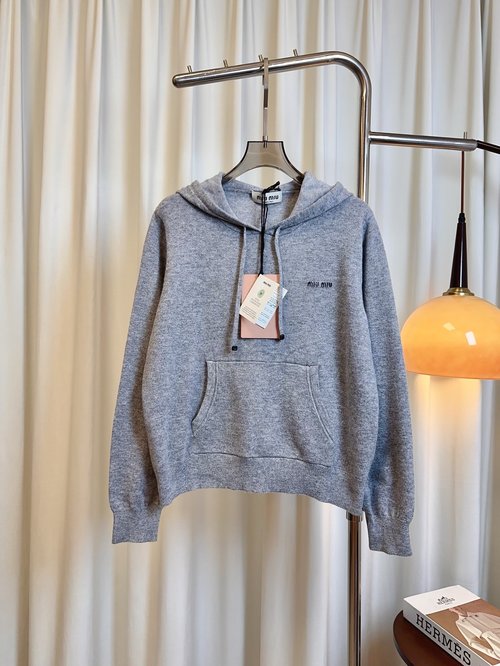 Miu Miu Wool Hoodie with Jacquard Logo, Soft and Stylish