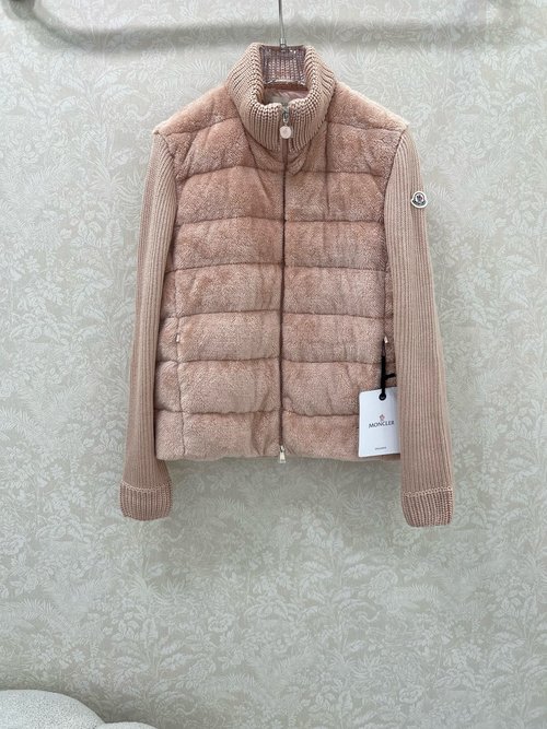 Moncler Stand Collar Wool Knit & Fleece Down Jacket – Quilted Short, Invisible Pocket, Premium Down