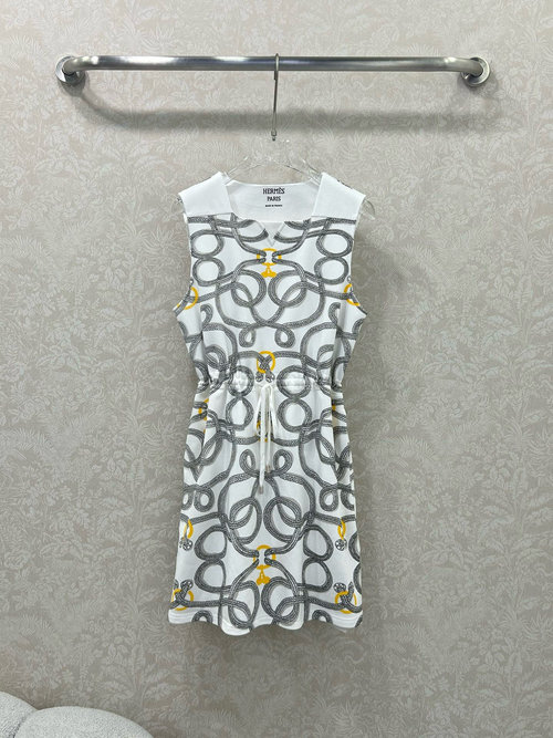 Hermes Printed Vest Dress with Adjustable Drawstring Waist