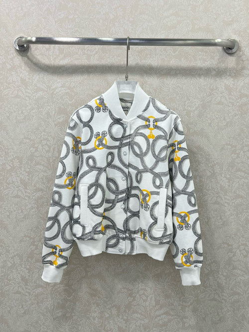 Hermes Printed Stand-Up Collar Jacket with Elegant Color Scheme