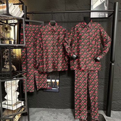 Louis Vuitton Cherry and Floral Logo Satin Suit for a Summer Look