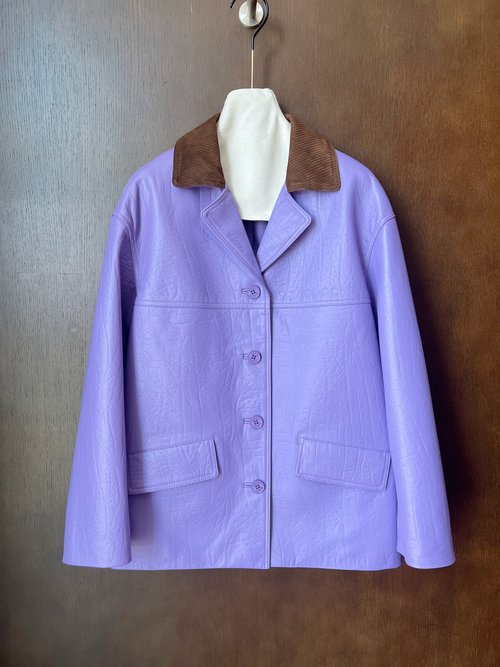 Gucci Genuine Leather Sophisticated Coat with Intricate Collar Design