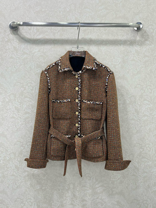 Chanel Retro Elegant Blazer with Contrast Trimming and Beaded Details