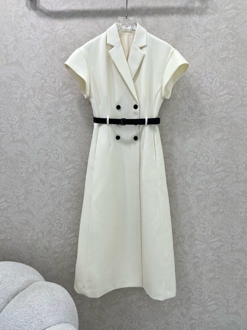 Dior Silk - Lined Wool Blend Dress with Leather Belt and Stylish Design
