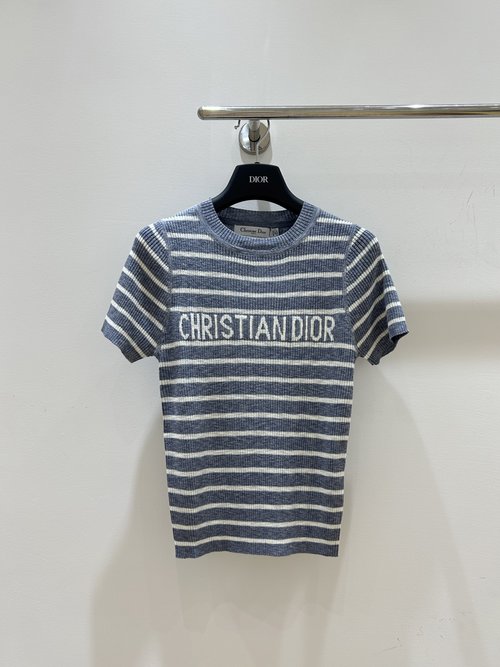 Dior Striped Letter Short Sleeve Linen Knit, Subtle Luxury