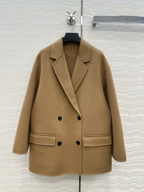 Prada Handmade Double-Sided Cashmere Mid-Length Coat, Elegant and Slimming