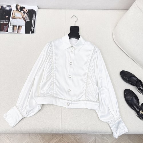 Chanel Pearl Trimmed Logo Jacquard Acetate Blend Shirt