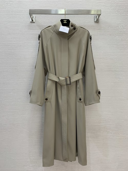 Dior Fashionable High-Collar Trench Coat with Slimming Belt