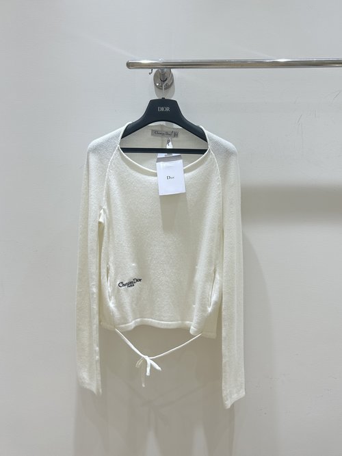 Dior Elegant Dior-Style Letter Embroidery One-Shoulder Sweater
