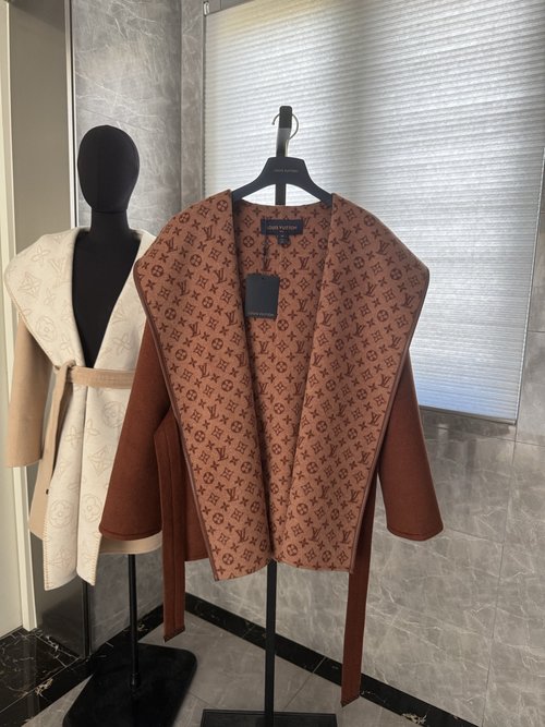 Louis Vuitton Double-sided Wrap Cashmere Wool Monogram Jacquard Coat