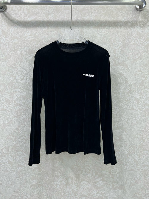 Miu Miu Elegant Velvet Top with Classic English Logo for Layering