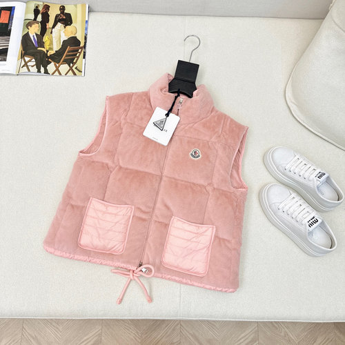 Moncler Velvet Neck Down Vest, 90% White Goose Down, Stylish