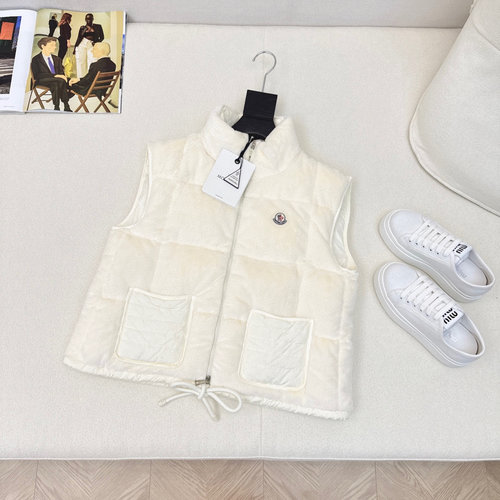 Moncler Velvet Neck Down Vest, 90% White Goose Down, Stylish