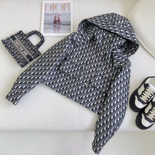 Dior Detachable Hat Short Trench Coat with Classic Logo Jacquard