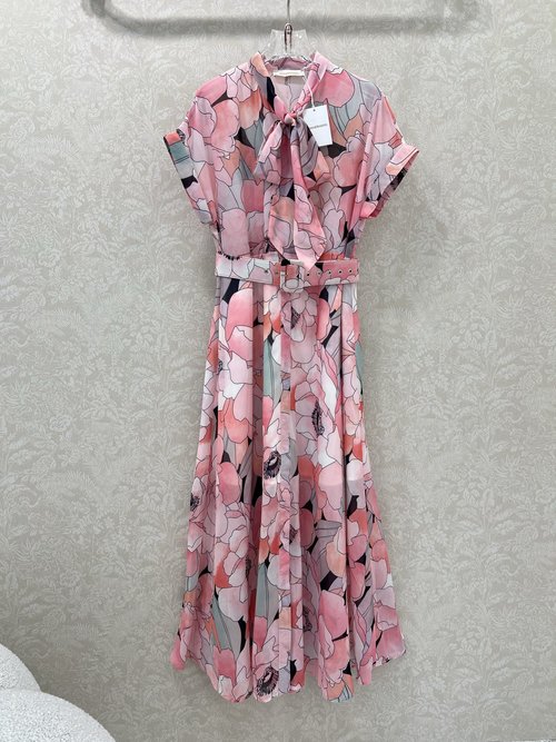 Zimmermann Tie-neck Sleeveless Long Dress with Print and Matching Belt