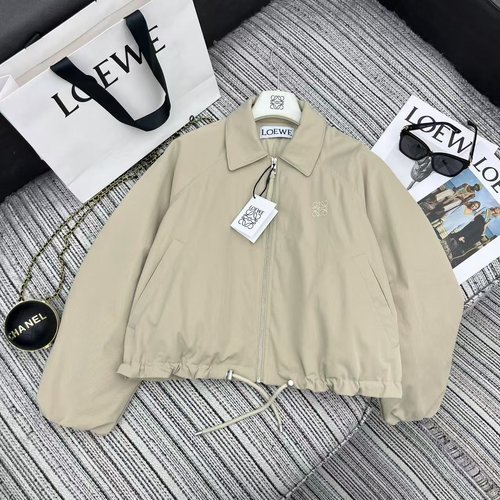 Loewe Short Windbreaker Down Jacket with Drawstring and Embroidered Logo