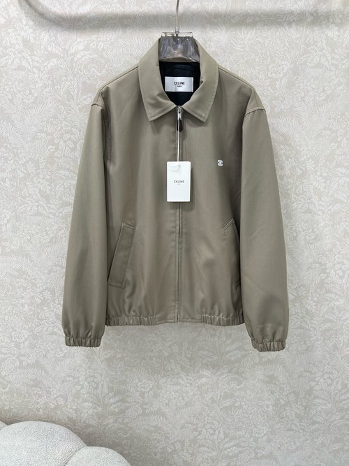 Celine Custom YB Twill Cotton Flight Jacket with Logo and Leather Zipper
