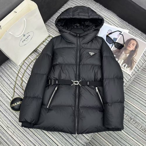 Prada Exclusive Hooded Down Jacket with Inverted Triangle Logo