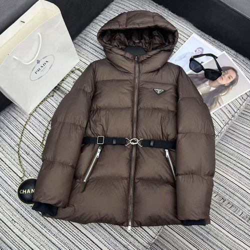 Prada Exclusive Hooded Down Jacket with Inverted Triangle Logo