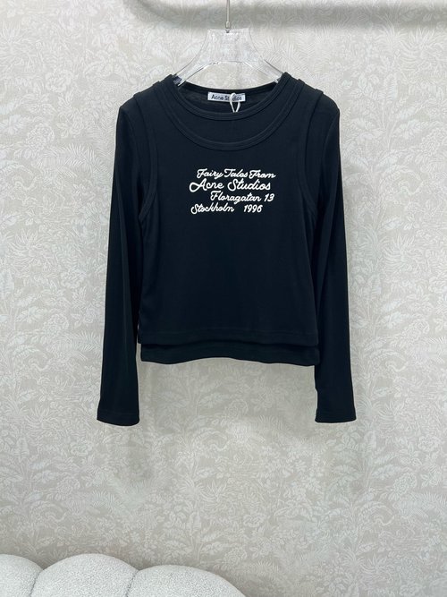 Acne Studios New Style Fake Two-Piece Long-Sleeved T-Shirt with Logo and Contrast Edges