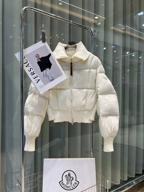 Moncler Knitted Collar Padded Jacket with Logo