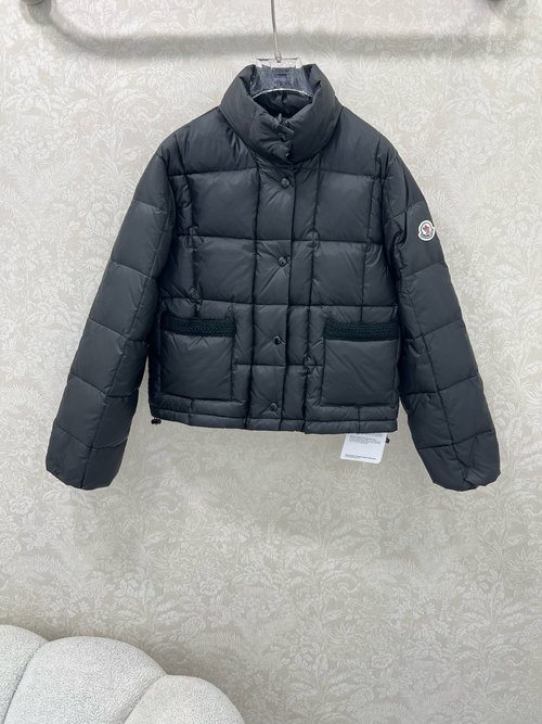 Moncler Classic Pocket Knit Down Jacket with Brand Sleeve Logo, Lightweight and Warm