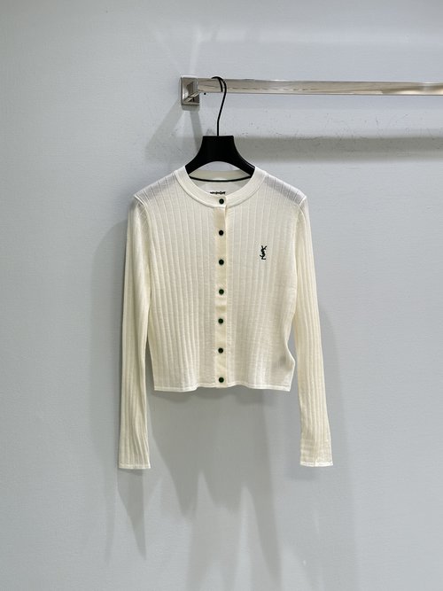 Yves Saint Laurent Classic Pure Wool Cardigan with Simple Design and Brand Logo