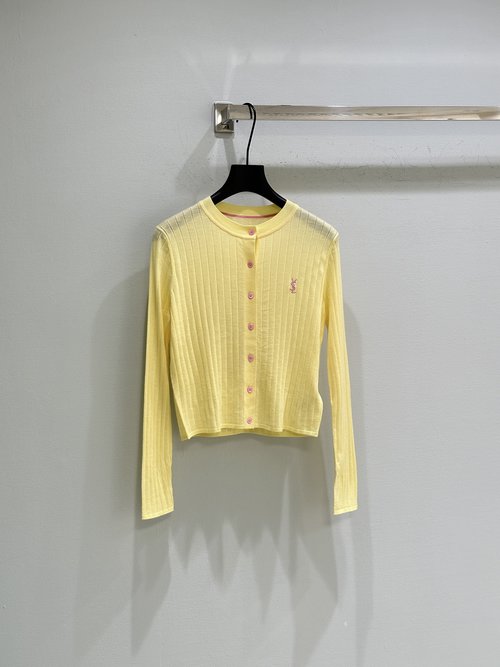 Yves Saint Laurent Classic Pure Wool Cardigan with Simple Design and Brand Logo