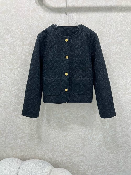 Celine Custom YB Twill Cotton Jacquard Coat with Arch Logo and Quilted Pattern
