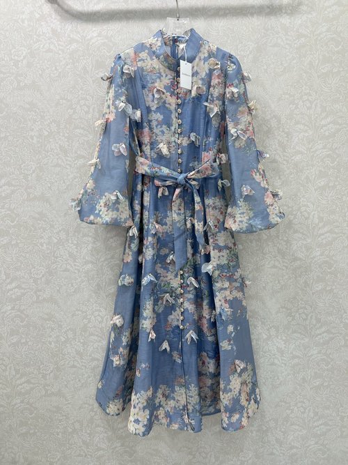 Zimmermann New Arrival Floral Print Dress with Stand Collar and Puff Sleeves